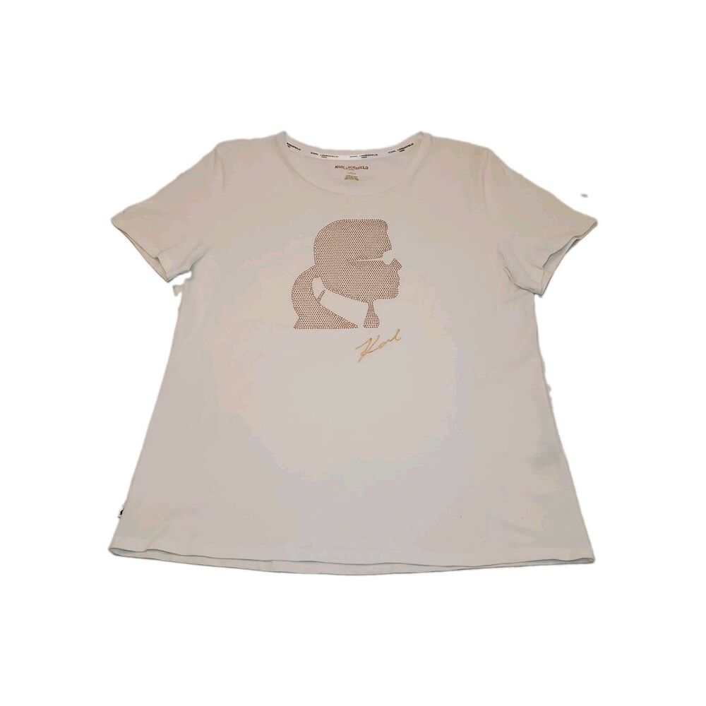 Karl Lagerfeld Womens Sz Large White Logo Silhouette T Shirt